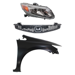 Headlight Assembly Kit for 2012-2012 Honda Civic, Right Passenger Side, Halogen, 3-Piece with Fender and Grille, Replacement