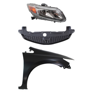 Headlight Assembly for 2012 Honda Civic Right Passenger Side, Halogen, 3-Piece Kit with Fender and Grille - Replacement