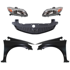 Headlight Assembly Kit for 2012-2012 Honda Civic, Right Passenger and Left Driver Side, Halogen, 5-Piece Set with Fenders and Grille, Replacement