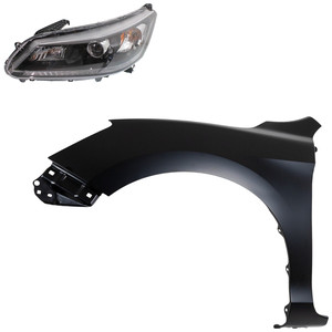 Headlight Assembly Kit for 2013-2015 Honda Accord Left Driver Side, Halogen, 2-Piece Kit with Fender, Replacement