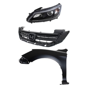 Headlight Assembly for 2013-2015 Honda Accord, Left Driver, Halogen, 3-Piece Kit with Fender and Grille Assembly, Replacement