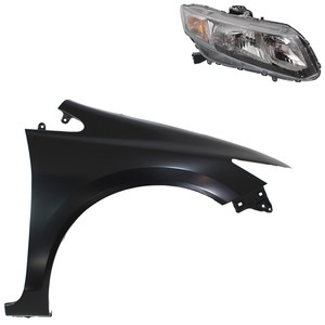 Headlight Assembly Kit for HONDA CIVIC 2013-2015 Right Passenger, Halogen, 2-Piece Kit, with Fender, Replacement