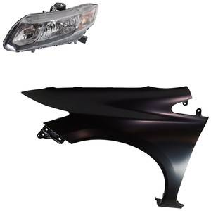 Headlight Assembly Kit for 2013-2013 Honda Civic, Left Driver, Halogen, 2-Piece with Fender, Replacement