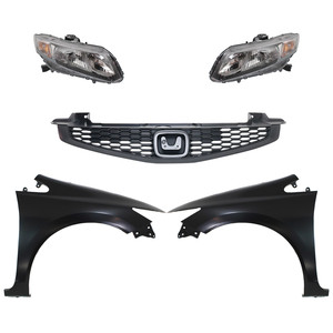 Headlight Assembly for 2013-2013 Honda Civic, Right Passenger and Left Driver, Halogen, 5-Piece Kit with Fenders and Grille, Replacement