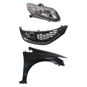 Headlight Assembly for 2013-2015 Honda Civic Right Passenger Side, 3-Piece Kit with Fender and Grille, Halogen Replacement