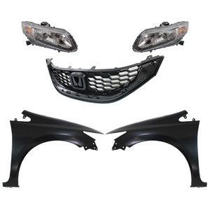 Headlight Assembly Kit for 2013-2015 Honda Civic, Right Passenger and Left Driver, 5-Piece Set with Halogen, Fenders and Grille, Replacement