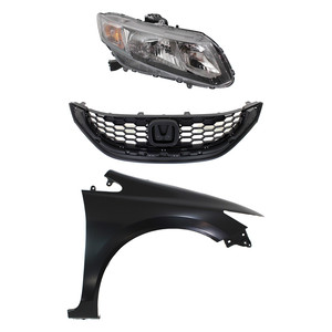 Headlight Assembly Kit for 2013-2015 Honda Civic, Right Passenger Side, Halogen, 3-Piece Kit with Fender and Grille, Replacement