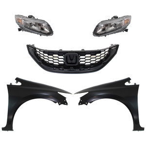 Headlight Assembly for 2013-2015 Honda Civic, Right Passenger and Left Driver, Halogen, 5-Piece Kit, Complete with Fenders and Grille, Replacement