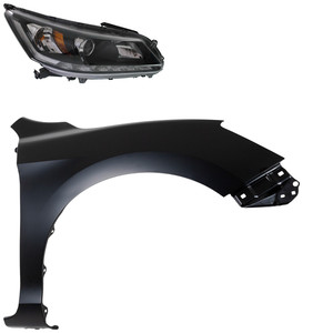 Headlight Assembly for 2013-2015 Honda Accord, Right Passenger Side, Halogen, 2-Piece Kit with Fender Replacement