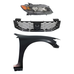 Headlight Assembly for 2013-2015 Honda Accord Right Passenger, 3-Piece Kit with Halogen, Includes Fender and Grille Assembly, Replacement
