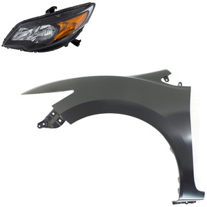 Front Fender Kit for 2014-2015 Honda Civic, Left Driver Side, Primed (Ready to Paint), 2-Piece with Headlight, Replacement