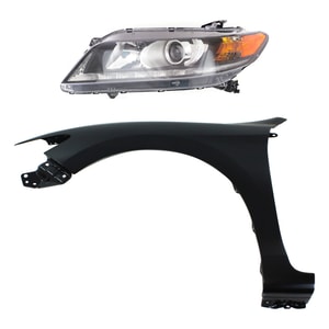 Front Fender for HONDA ACCORD 2013-2015, Left Driver, Primed (Ready to Paint), 2-Piece Kit with Headlight, Replacement
