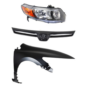 Headlight for 2006-2008 Honda Civic Right Passenger Side, Lens and Housing, Halogen, 3-Piece Kit, with Fender and Grille Assembly, Replacement