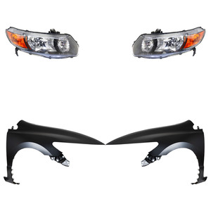 Headlight Kit for 2006-2008 Honda Civic, Right Passenger and Left Driver, Lens and Housing, Halogen, 4-Piece with Fenders, Replacement