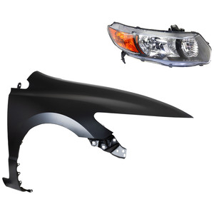 Headlight Kit for 2006-2008 Honda Civic, Right Passenger Side, Lens and Housing, Halogen, 2-Piece Kit, with Fender, Replacement