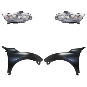 Headlight Assembly Kit for 2016-2018 Honda Civic, Right Passenger and Left Driver, Halogen, 4-Piece Kit, with Fenders Replacement