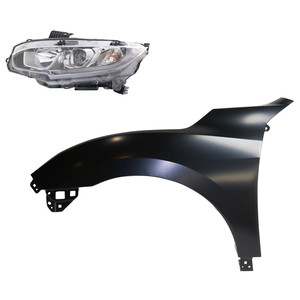 Headlight Assembly Kit for Honda Civic 2016-2018, Left Driver Side, Halogen, 2-Piece Set with Fender, Replacement