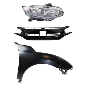 Headlight Assembly Kit for Honda Civic 2017-2018 Right Passenger Halogen, 3-Piece with Fender and Grille Replacement