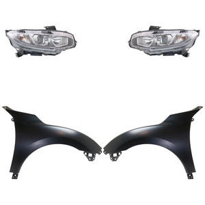 Headlight Assembly Kit for 2017-2018 Honda Civic, Right Passenger and Left Driver Sides, Halogen, 4-Piece Set with Fenders, Replacement