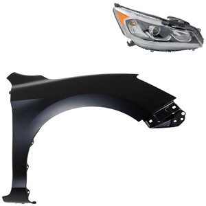 Headlight Assembly Kit for 2016-2017 Honda Accord, Right Passenger Side, Halogen, 2-Piece Kit with Fender, Replacement