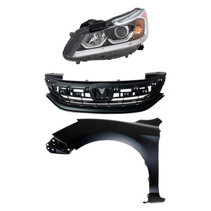 Headlight Assembly Kit for Honda Accord 2016-2017, Left Driver Side, Halogen, 3-Piece with Fender and Grille, Replacement