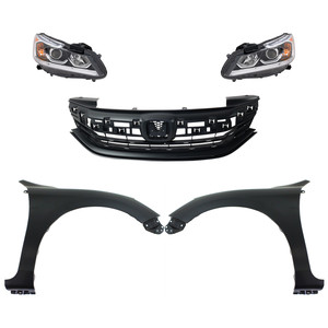 Headlight Assembly Kit for 2016-2017 Honda Accord, Right Passenger and Left Driver Halogen Headlights, 5-Piece Kit with Fenders and Grille Assembly Replacement