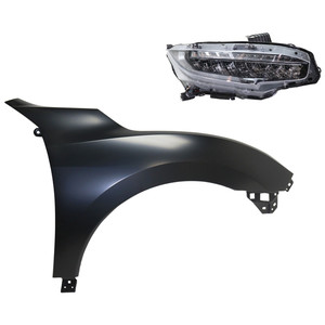 Headlight Assembly Kit for Honda Civic 2016-2018 Right Passenger Side, LED, 2-Piece Kit with Fender, Replacement