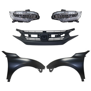 Headlight Assembly Kit for Honda Civic 2016-2018, Right Passenger and Left Driver LED, 5-Piece Kit, Includes Fenders and Grille Assembly Replacement