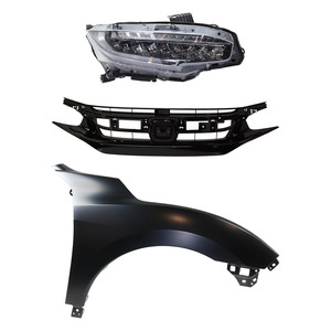 Headlight for Honda Civic 2019, Right Passenger LED Assembly, 3-Piece Kit with Fender and Grille Assembly, Replacement