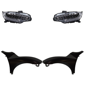 Headlight Assembly Kit for 2019 Honda Civic, Right Passenger and Left Driver, LED, 4-Piece with Fenders, Replacement