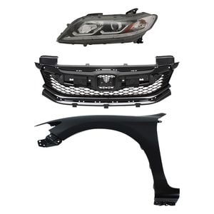 Headlight Assembly for 2016-2017 Honda Accord, Left Driver, Halogen, 3-Piece Kit with Fender and Grille Assembly Replacement