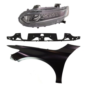 Headlight Assembly Kit for Honda Accord 2018-2020, Left Driver Halogen Light, 3-Piece with Fender and Grille Assembly Replacement