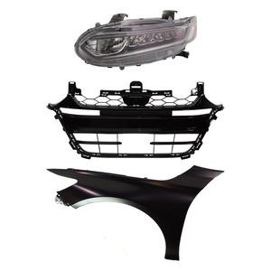 Headlight Assembly for HONDA ACCORD 2018-2020, Left Driver, Halogen, 3-Piece kit with Fender and Grille Assembly, Replacement