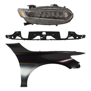LED Headlight Assembly Kit for 2018-2020 Honda Accord Touring Model, Right Passenger, 3-Piece with Fender and Grille Assembly Replacement