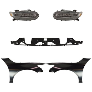 LED Headlight Assembly Kit for 2018-2020 Honda Accord Touring Model, Right Passenger and Left Driver, 5-Piece with Fenders and Grille Assembly, Replacement