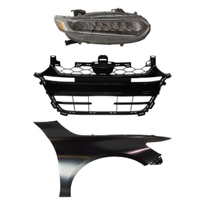 Headlight Assembly Kit for Honda Accord 2018-2020, Right Passenger Side, LED, 3-Piece Kit with Fender and Grille Assembly Replacement