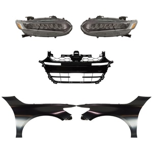 Headlight Assembly Kit for Honda Accord 2018-2020, Right Passenger and Left Driver, LED, 5-Piece Kit (Touring Model), with Fender and Grille Assembly, Replacement