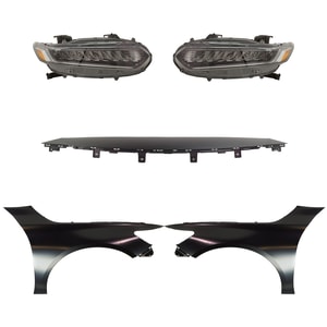 Headlight Assembly Kit for 2018-2020 Honda Accord, Right Passenger and Left Driver, LED, 5-Piece Kit, with Fenders and Grille Assembly Replacement
