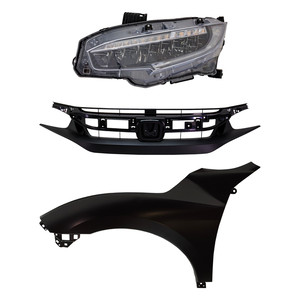 Headlight Assembly Kit for Honda Civic 2019, Left Driver LED, 3-Piece including Fender and Grille Assembly, Replacement