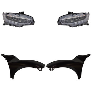 Headlight Assembly Kit for 2019 Honda Civic, including Right Passenger & Left Driver LED Lights with Fenders, 4-Piece Kit, Replacement