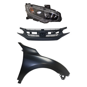 Headlight Assembly Kit for 2018 Honda Civic, Right Passenger Side, Halogen, 3-Piece with Fender and Grille Replacement