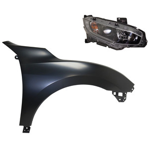 Headlight Assembly Kit for Honda Civic 2018-2018, Right Passenger Side, Halogen, 2-Piece, with Fender, Replacement