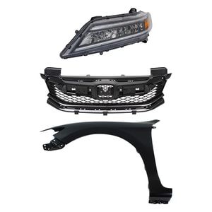 Headlight Assembly Kit for 2016-2017 Honda Accord, Left Driver Side, 3-Piece Including LED Light, Fender and Grille, Replacement