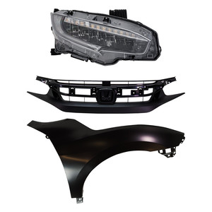 Headlight Assembly Kit for 2020-2020 Honda Civic Right Passenger Side, LED, 3-Piece Set with Fender and Grille Assembly Replacement