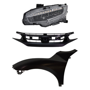 Headlight Assembly Kit for Honda Civic 2020, Left Driver side, LED, 3-Piece Set, Includes Fender and Grille Assembly, Replacement 