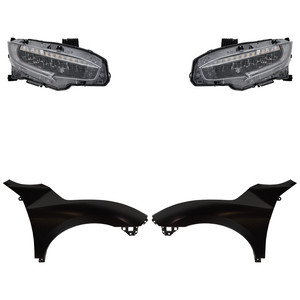 Headlight Assembly Kit for 2020 Honda Civic, Right Passenger and Left Driver LED, 4-Piece with Fenders, Replacement
