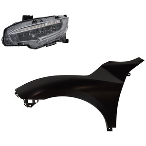 Headlight Assembly Kit for 2020 Honda Civic, LED Left Driver Side, with Fender, 2-Piece, Replacement