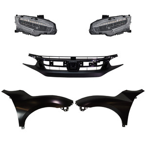 Headlight Assembly Kit for 2020 Honda Civic Including Left Driver and Right Passenger LED Lights, 5-Piece with Fenders and Grille Assembly, Replacement