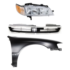 Headlight Assembly for Honda Accord 1994-1997 Right Passenger, Halogen, 3-Piece Kit with Fender and Grille, Replacement