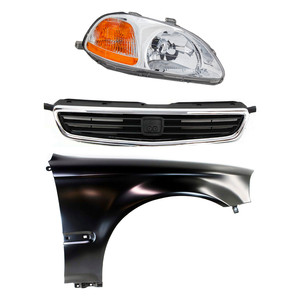 Headlight Kit for 1996-1998 Honda Civic, Right Passenger Side, Includes Lens, Housing, Halogen Feature, 3-Piece Set, with Fender and Grille Assembly Replacement